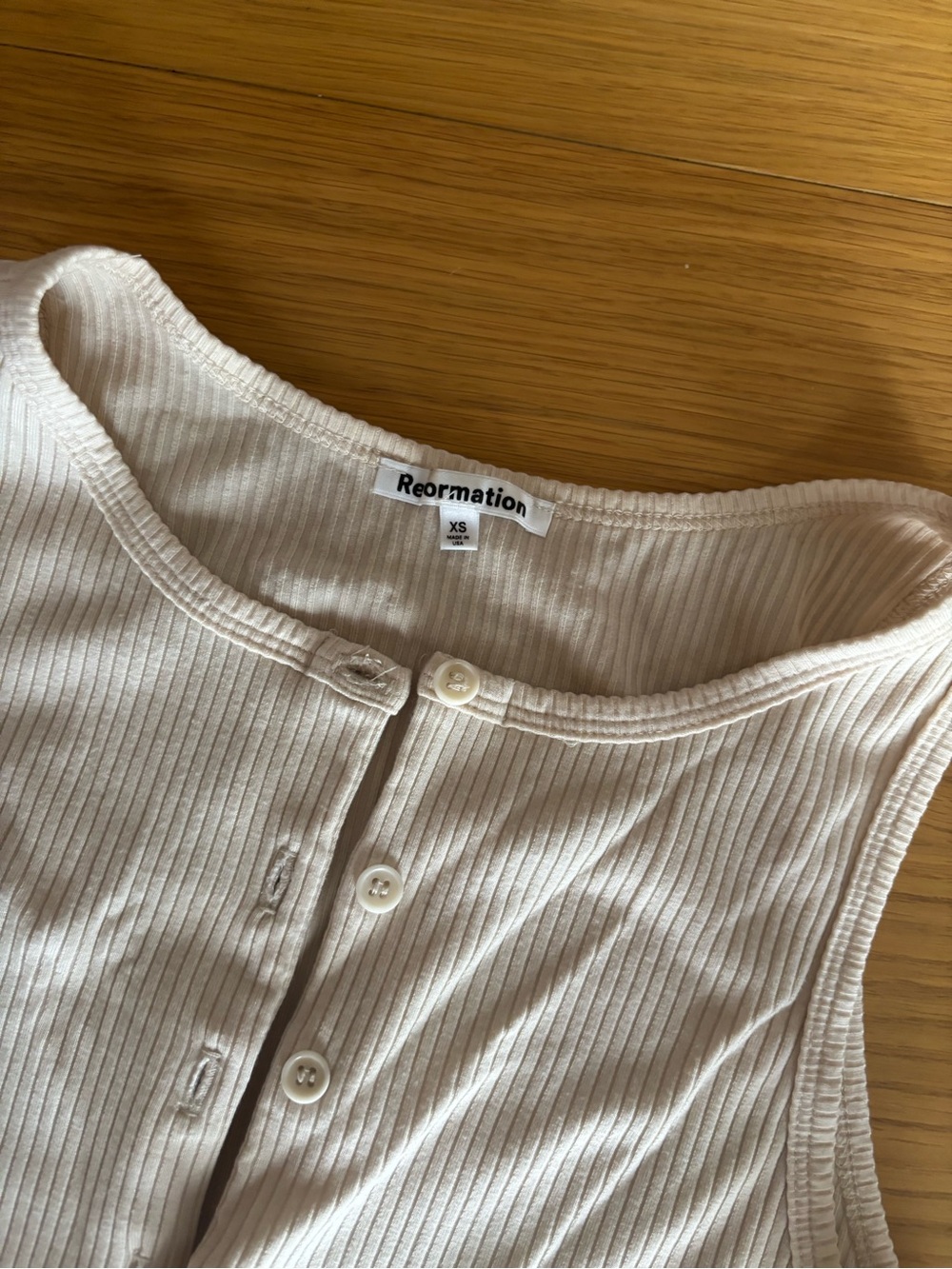 Reformation Cream Ribbed Button-Front Tank Top - Picture 3 of 4